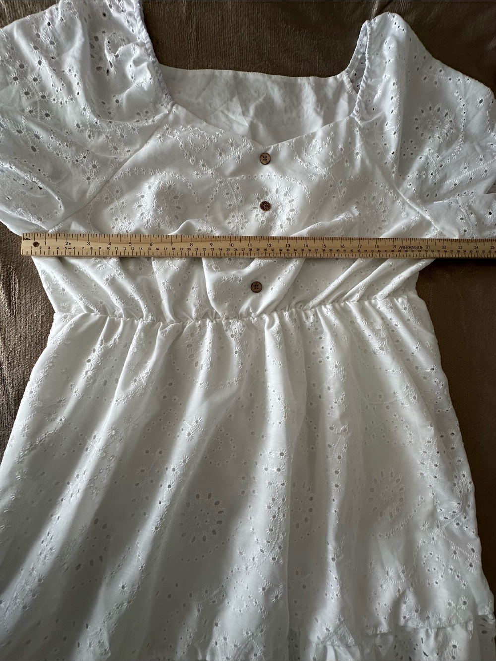 Cottagecore Boho White Eyelet Midi Maxi Dress Puff Sleeve Coastal Praire Modest - Picture 11 of 14